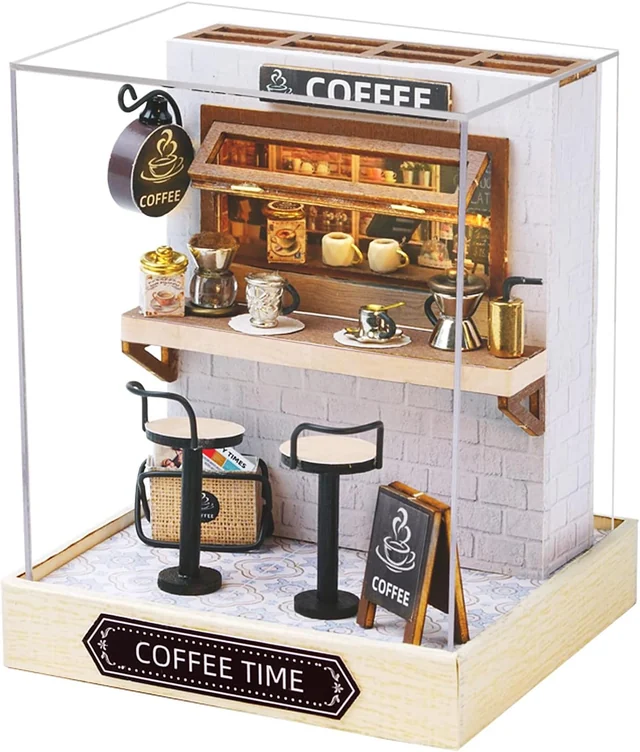 CUTEROOM Coffee Shop miniature cafe with two stools and a pastry counter