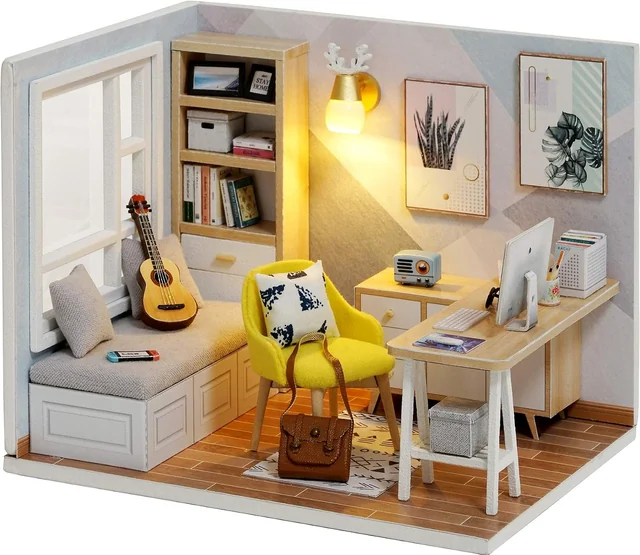 CUTEROOM Study Room miniature interior with a desk, chair and shelf